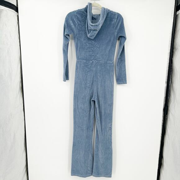 Iets Frans UO Womens Loungewear Kenny Plunge Neck Hooded Velour Jumpsuit XS Blue - Picture 10 of 10